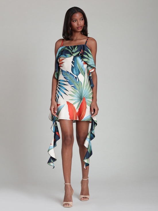Avec Les Filles Dresses & Skirts - Women's Tropical Satin Asymmetric Drape Mini Dress Size 6